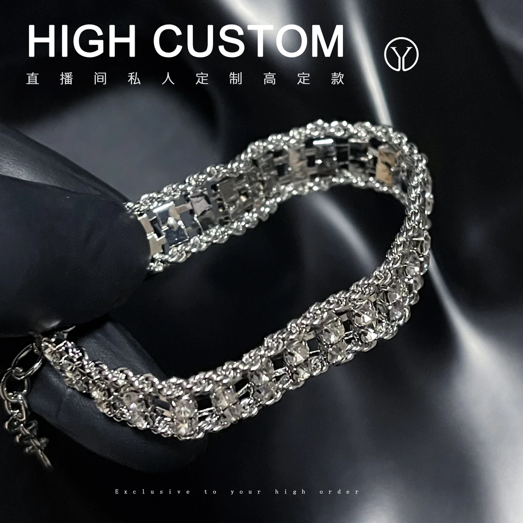 铜合金合成锆石手链 493 猪鼻子银色满钻手链