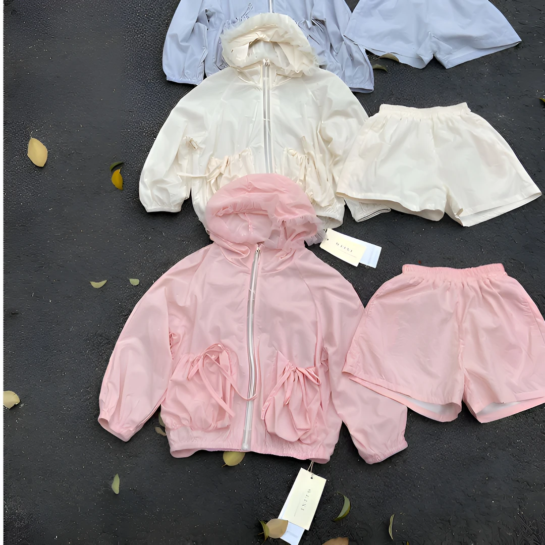 呓语防紫外线女童女防晒服春夏夏装薄款连帽套装