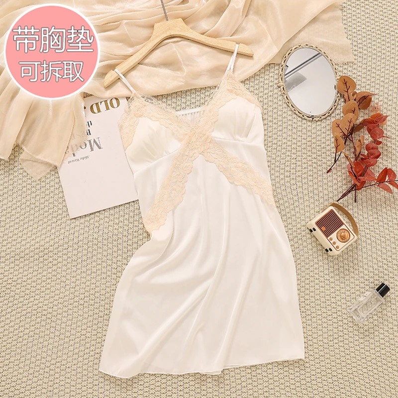 夏季女士甜酷小性感带胸垫吊带长款家居服可外穿气质睡裙