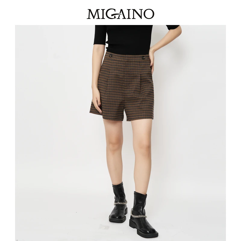 【曼娅奴】高腰格纹短裤高级感通勤阔腿休闲裤女