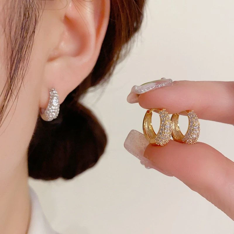 铜合金耳饰 耳圈时尚高级感耳饰小巧简约复古气质锆轻奢百搭法式