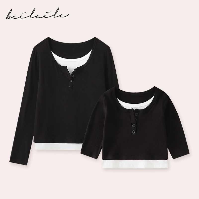 灰色假两件T恤 小洛妈咪】宝宝长袖T恤春秋小童衣服秋装G25