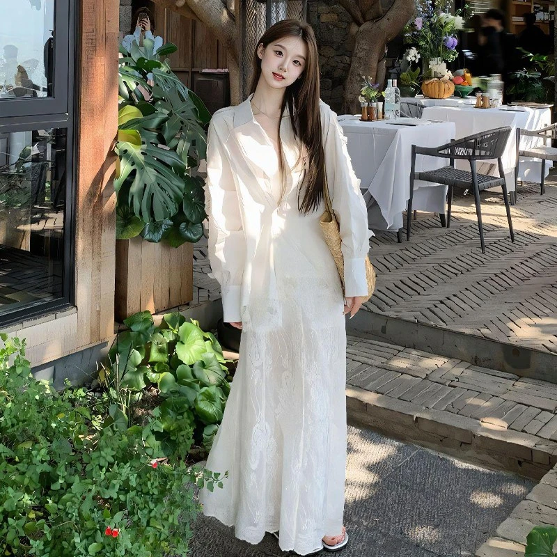 女装禅意仙气飘飘法式学院风白色衬衫连衣裙子女2025新款小个子穿