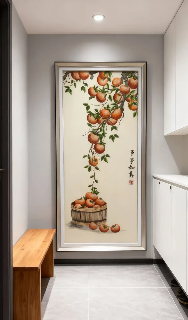 织锦绣柿柿如意苏州刺绣挂画新中式玄关过道刺绣装饰画