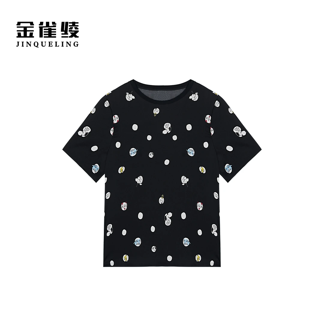 金雀绫【快乐小狗】桑蚕丝原创设计印花加宽加大女装小衫SZA1S140