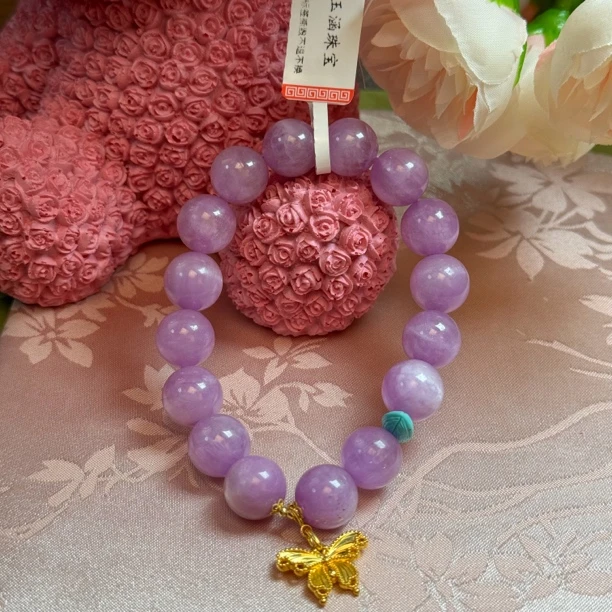 【玉涵珠宝】18K天然紫锂辉手串1007