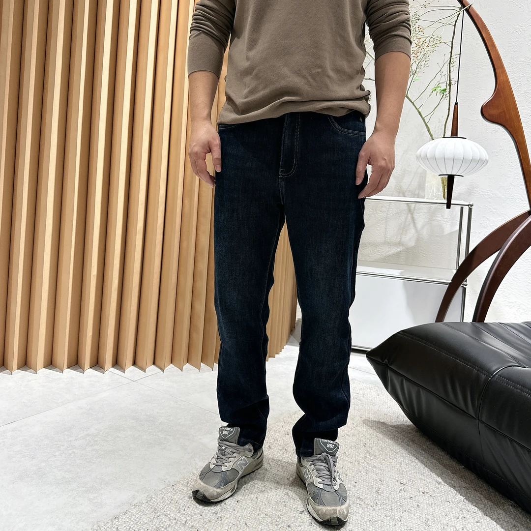 【褚培培自制】CHUPEIPEI/秋冬加绒男装水洗牛仔直筒显瘦休闲百搭裤