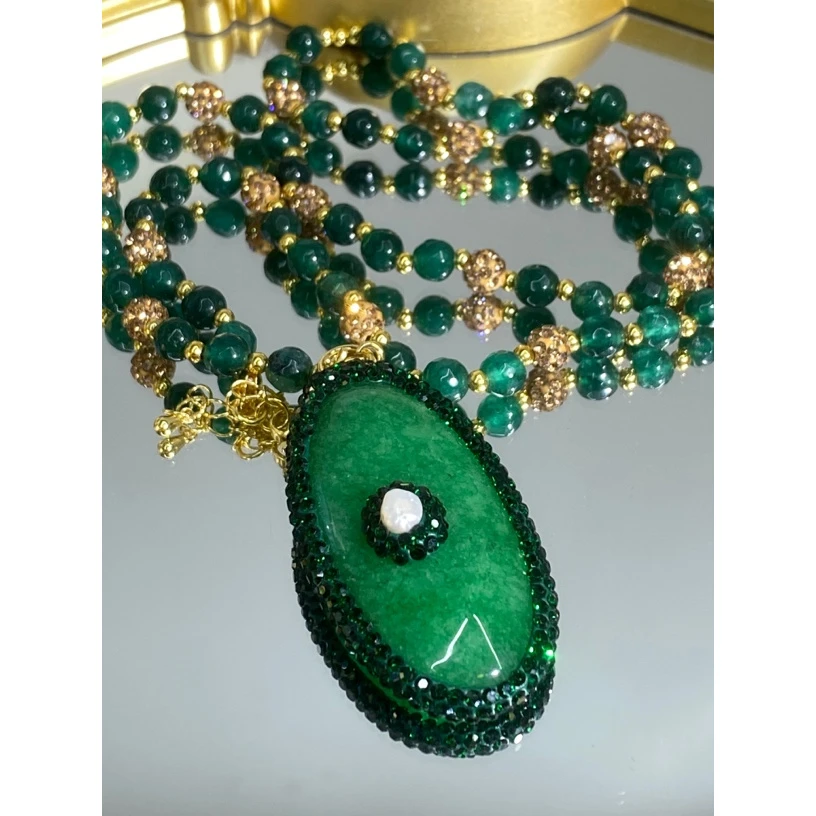 铜合金合成锆石项链 TTSD 绿色时尚潮流百搭款毛衣链 8418