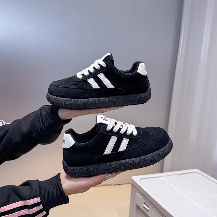 纯色增高交叉绑带板鞋休闲板鞋修面皮刺绣小白鞋