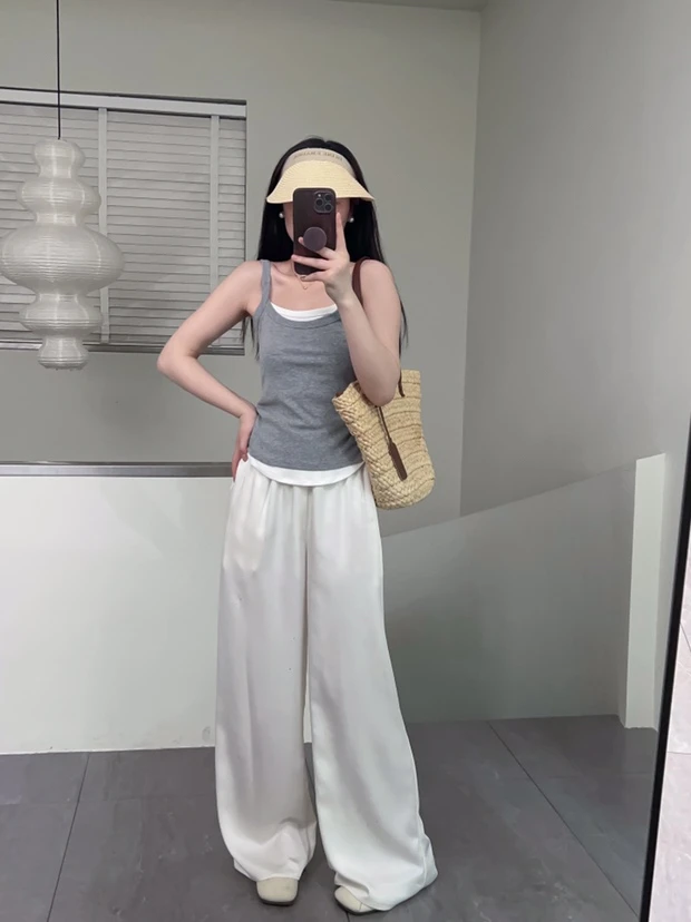 前相色吊带假两件背心 81421