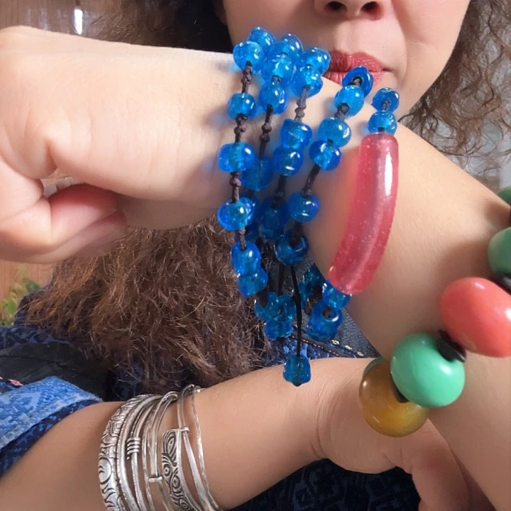 蓝色老琉璃项链项链