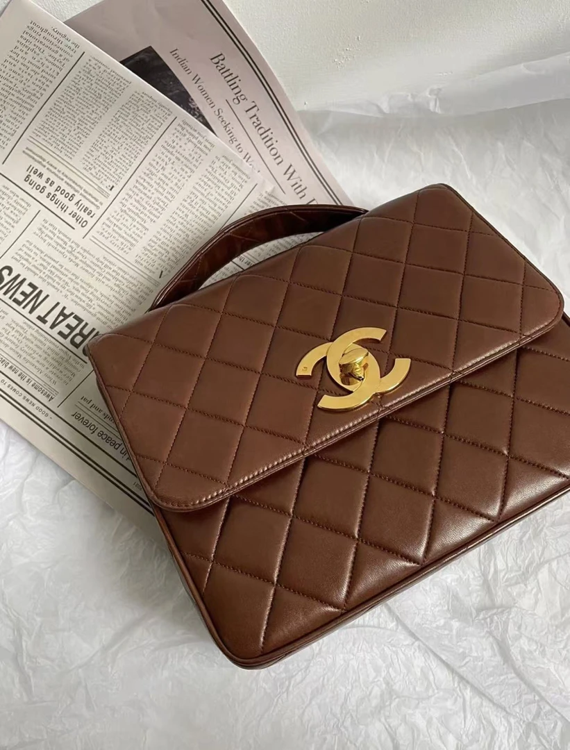 95新 Chanel/香奈儿 咖金贝嫂扣方胖子包 25cm 18696291