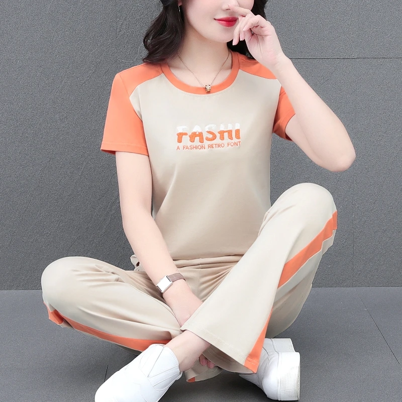 纯棉短袖运动套装女2025新款夏季薄款宽松中年妈妈洋气休闲两件套