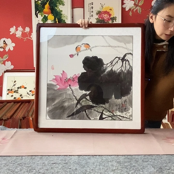 国画手写手绘带框包邮国画作品62✖️62