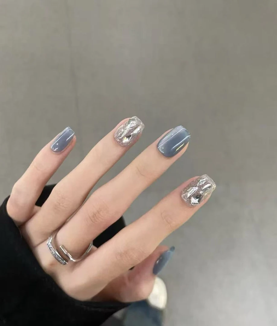 【蓝色猫眼】时尚清新纯欲高级感成品美甲穿戴式手工穿戴甲