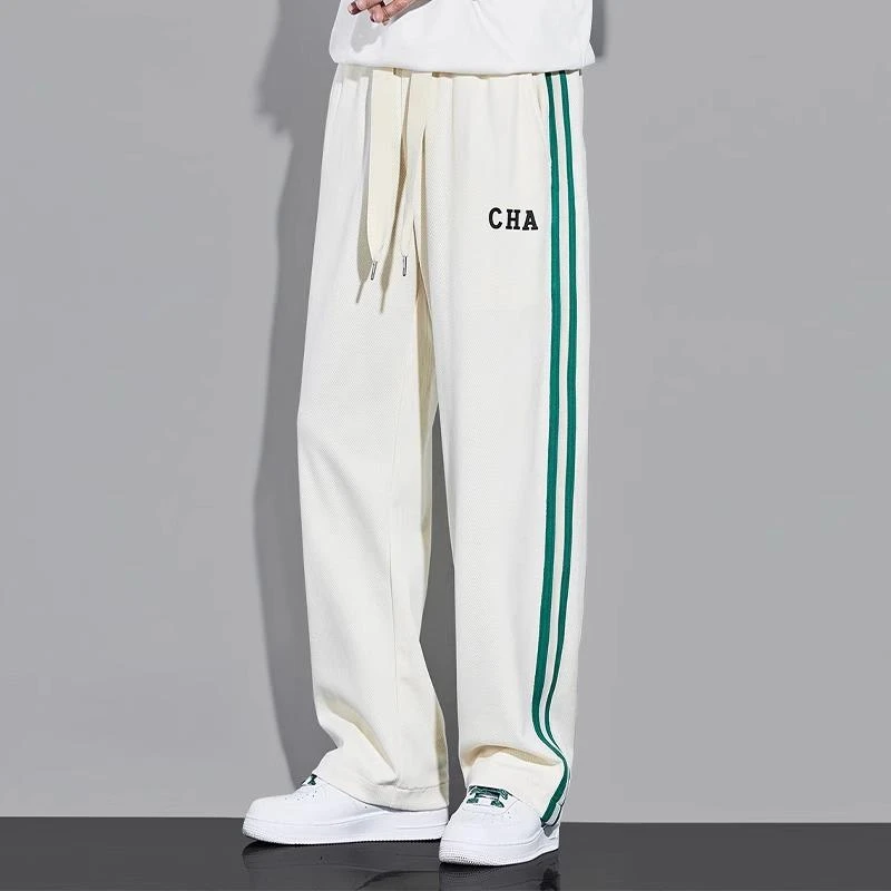 法国进口潮牌薄款卫裤男宽松直筒休闲裤条纹运动长裤薄款男生简约