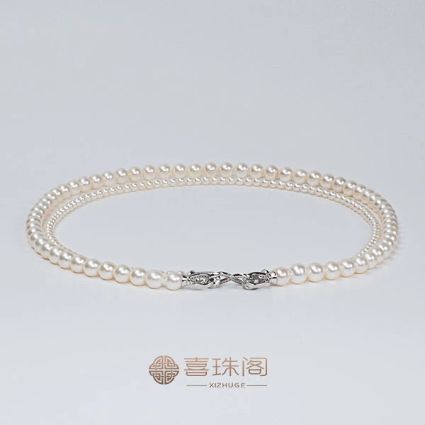 喜珠阁S925银淡水珍/白珠双层全珠链3.5-8mm气质小众设计HF