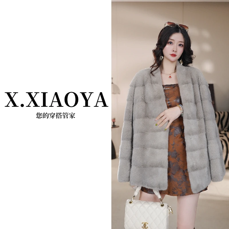 【小雅精选】2025新款 横排《挖削工艺》咖啡本色小母貂女装皮草外套