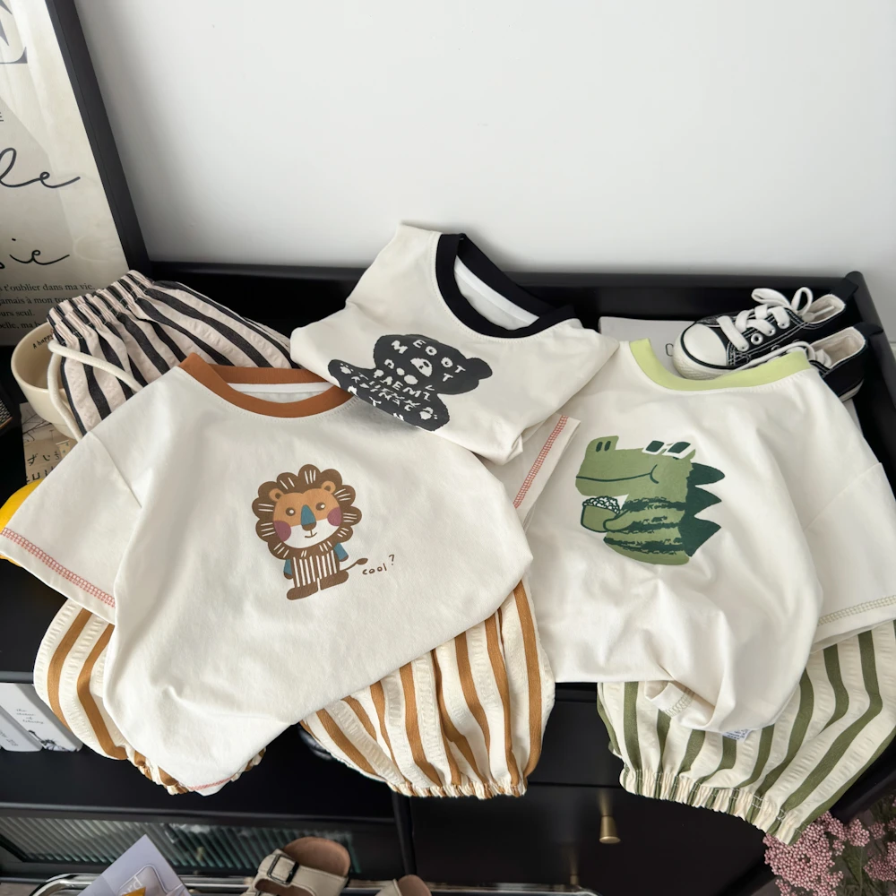 【高定福利二件套】儿童迪桑棉小童韩版夏季灯笼裤男童卡通短袖短裤