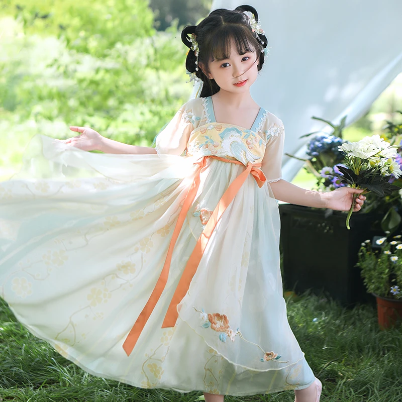 【星野枇杷】汉服女童夏装宝宝中国风刺绣襦裙女孩古装连衣裙唐装