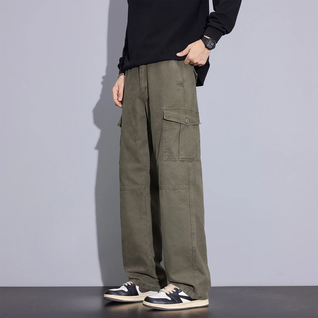 Kuvine多口袋机能工装裤男2025秋冬加绒加绒宽松直筒百搭休闲裤子
