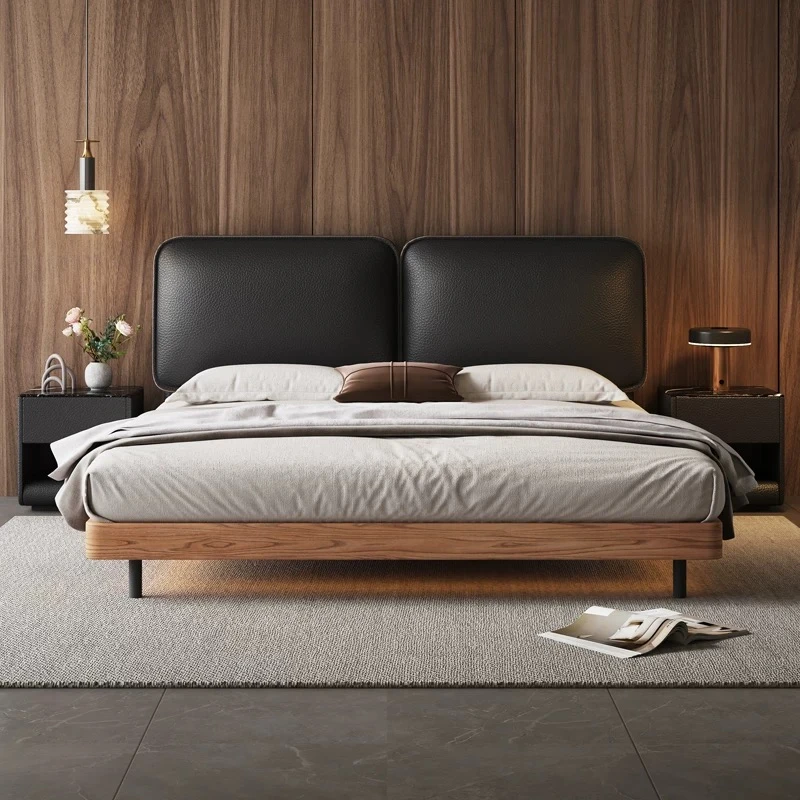 大黑牛头层牛皮实木床1.8米橡木悬浮双人床简约时尚软体主卧床