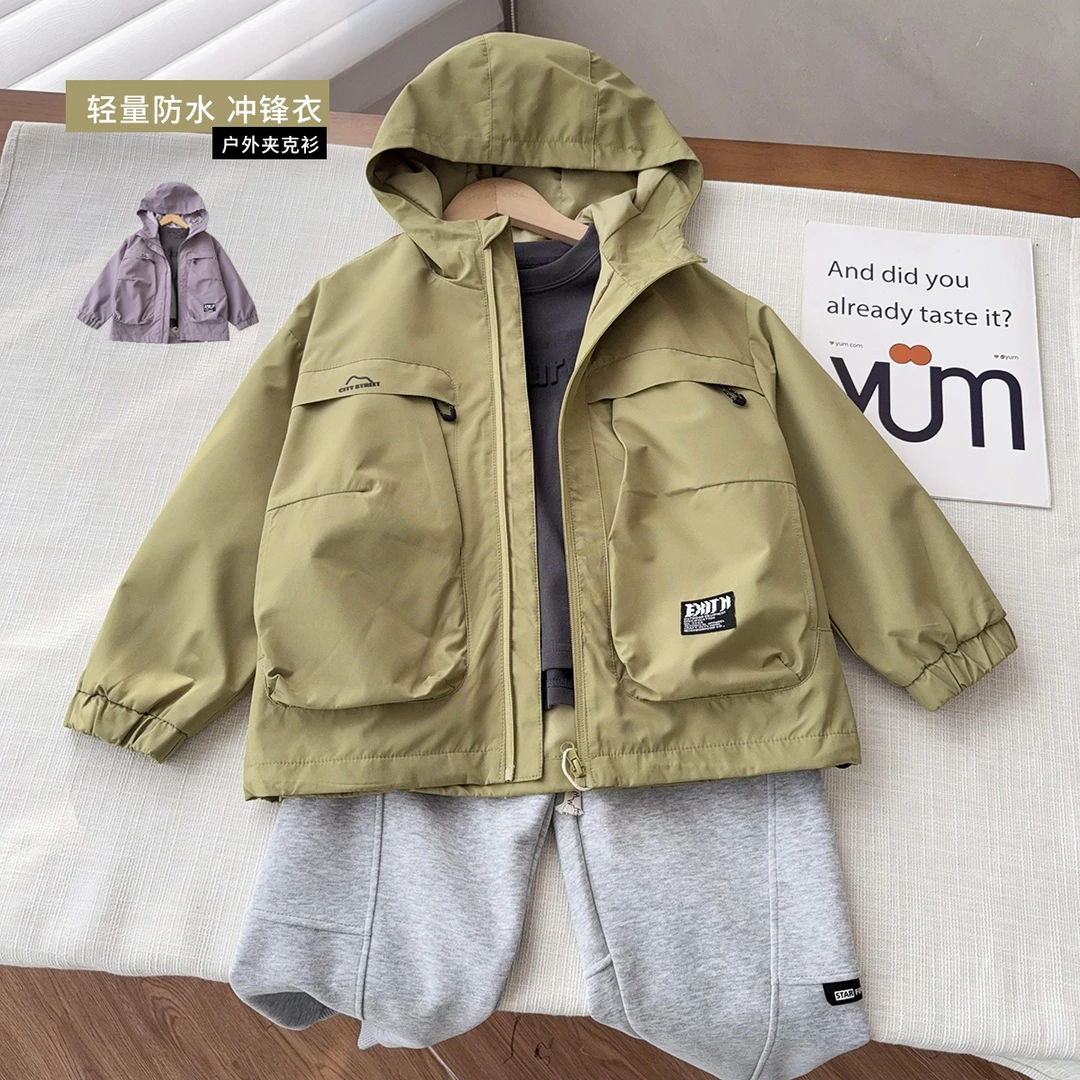 儿童连帽款冲锋衣外套春秋新款三防户外服中大童洋气上衣25058