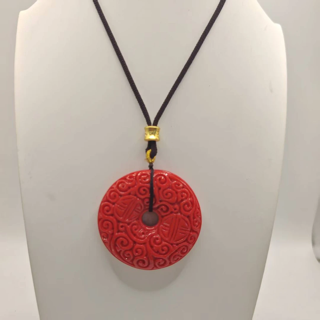 7号H166杉雕刻平安扣项链