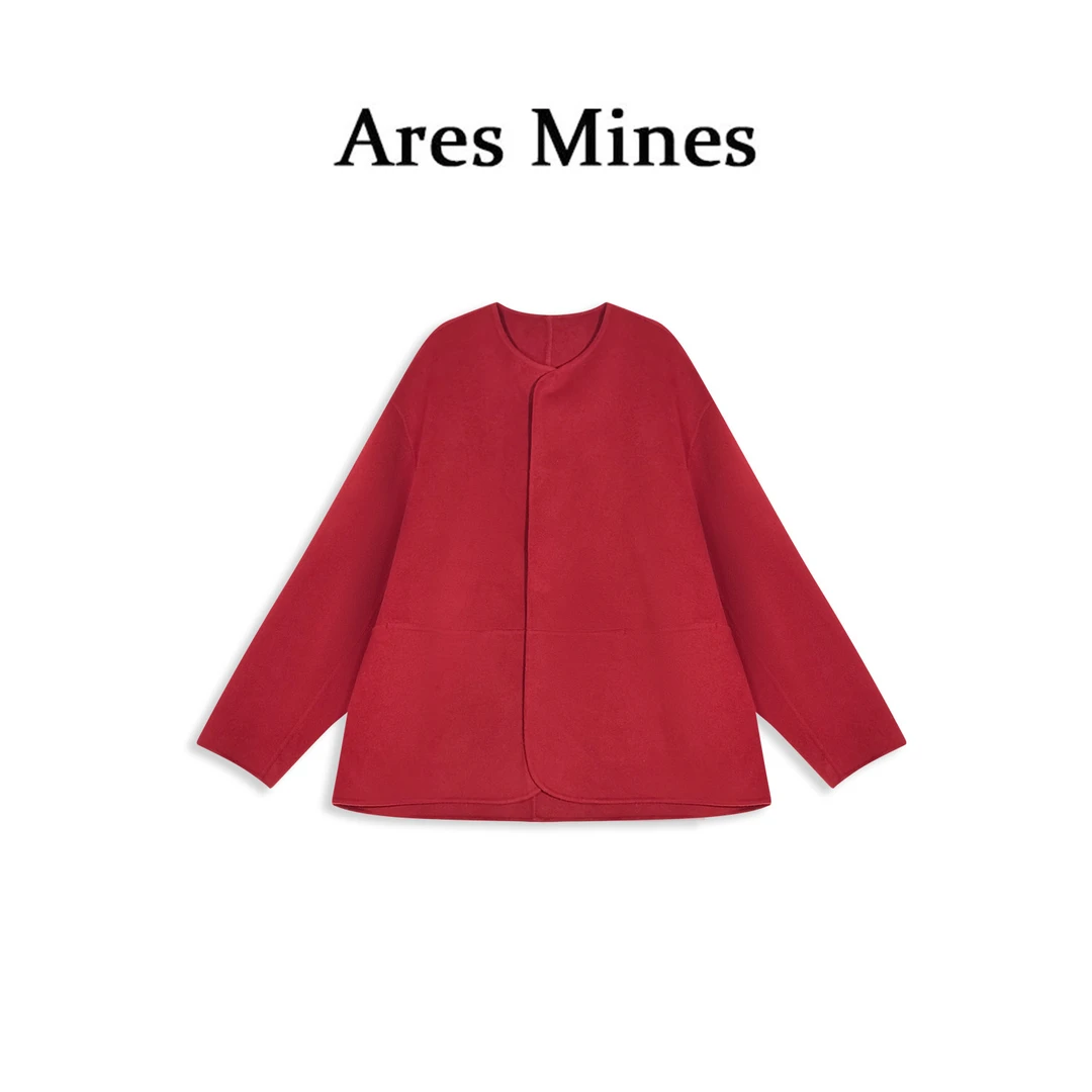 【盛朗熙Ares Mines】玫瑰山茶 满分wool复古新年红双面呢外套女