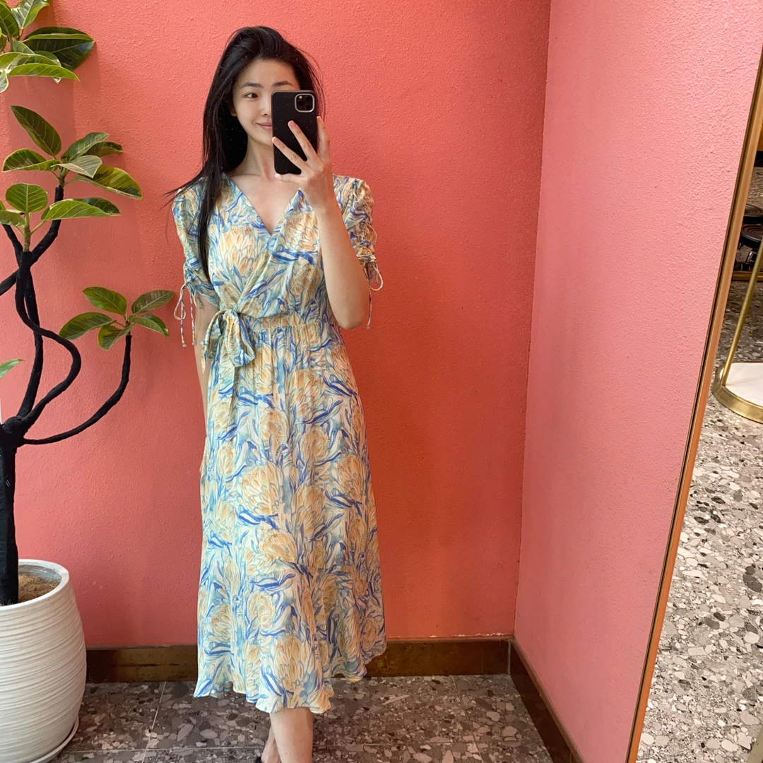 （默茗服装）梵高向日葵系带连衣裙