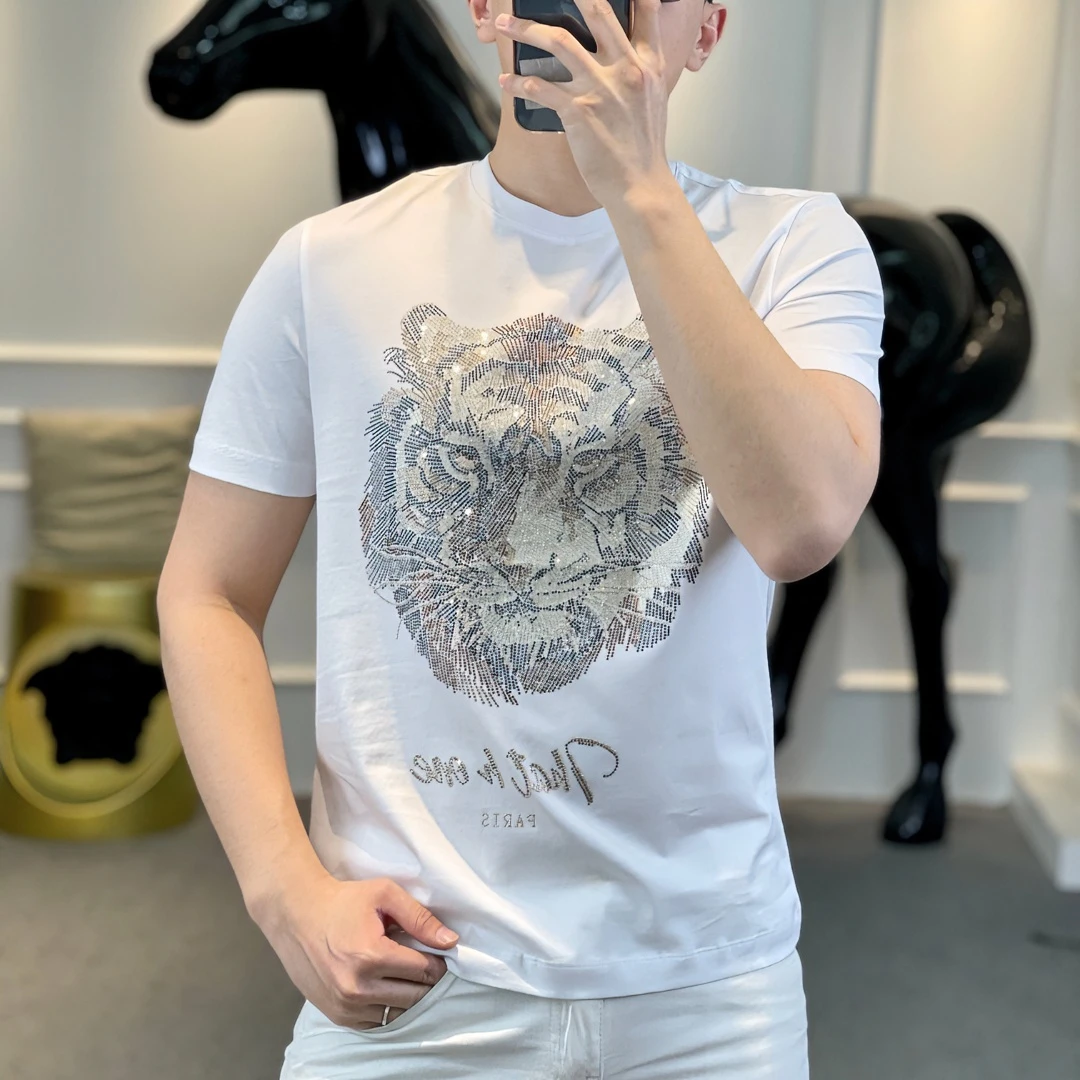 <古帝特尼>男士圆领男装半袖上衣in本命年红色烫钻短袖T恤Z+28008