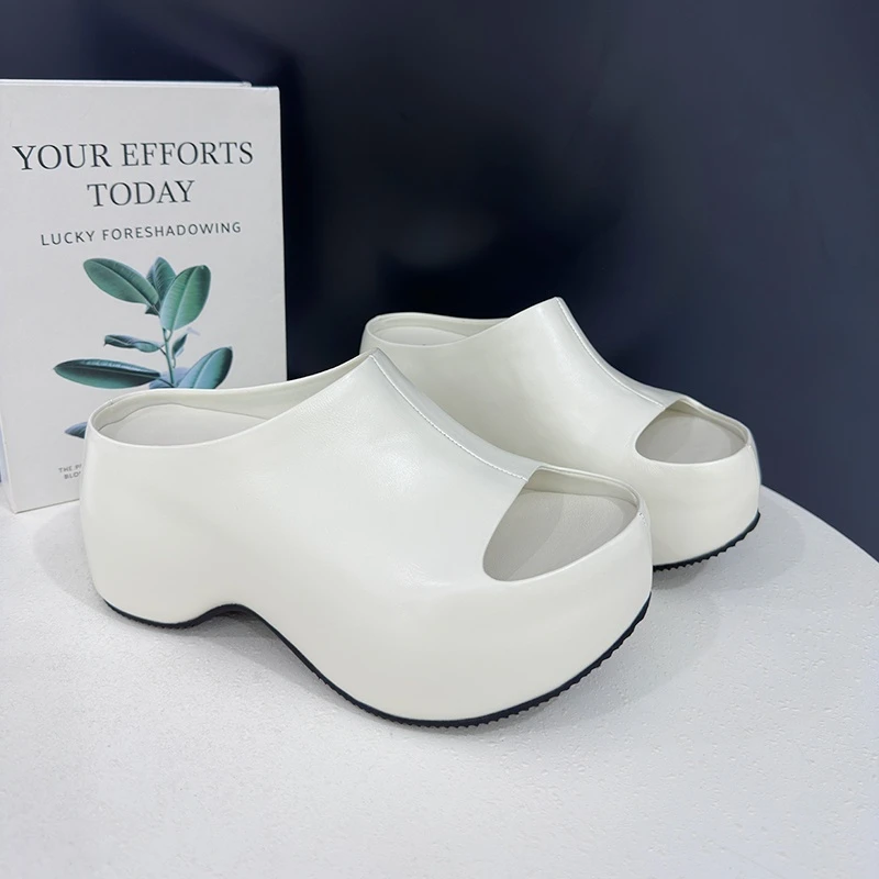 拖鞋女2025夏季新款小众设计厚底增高一字拖鞋百搭外穿鱼嘴凉拖鞋