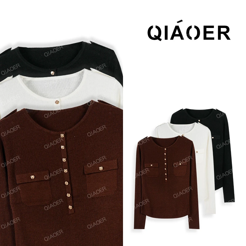 乔儿定制【正肩亨利衫】30羊毛直角肩长袖针织衫女早秋百搭圆领T恤