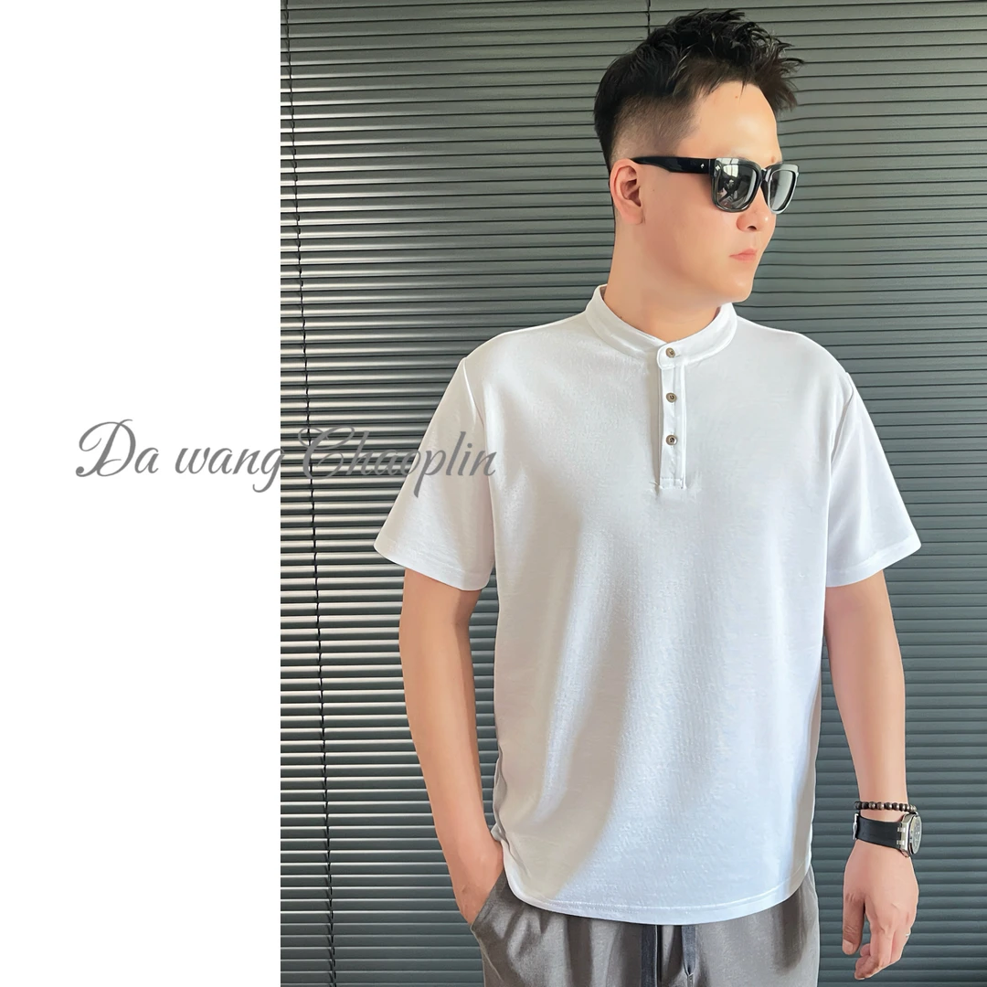 Da'wang夏季老钱风 夏季亨利领男士亲肤透气短袖上衣时尚百搭T恤