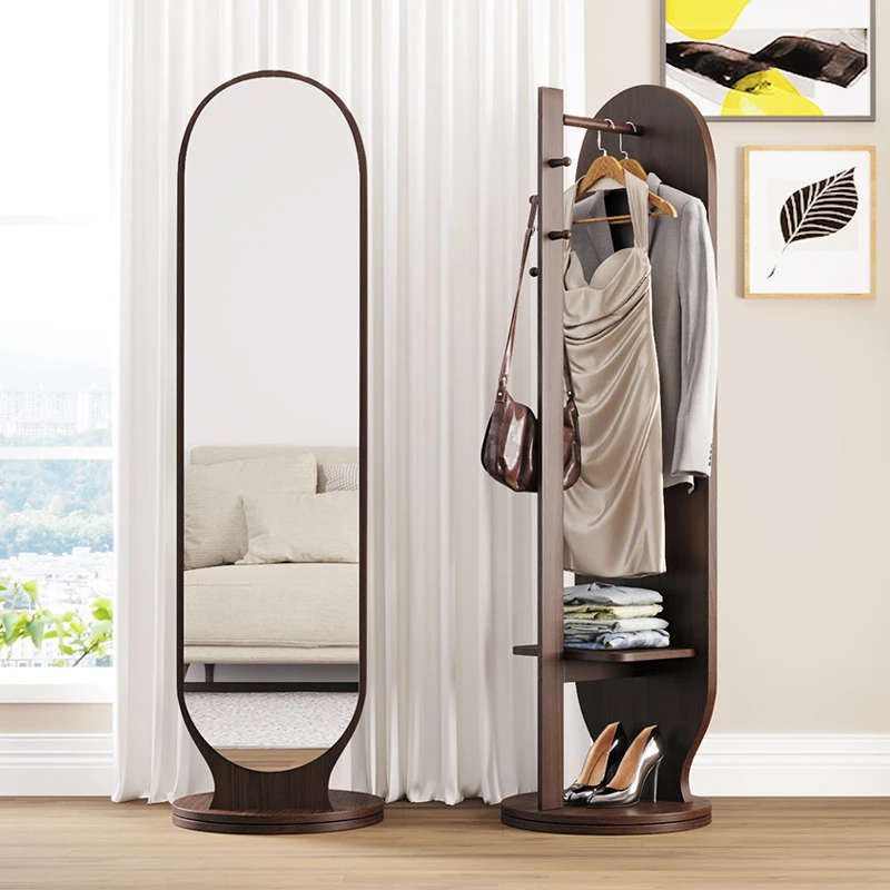 可旋转实木穿衣镜挂衣架衣帽架一体试衣镜卧室落地全身镜家用镜子