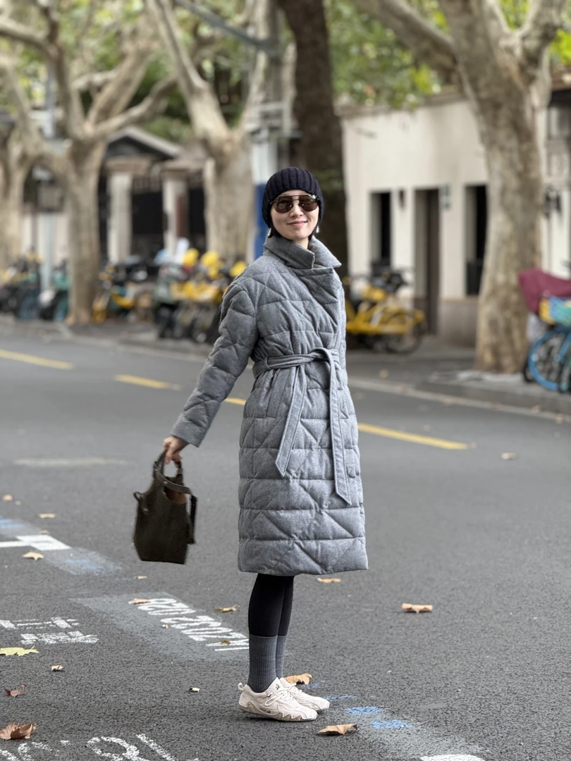 中长款气质西装领羊毛混纺腰带显瘦羽绒服25AW0242