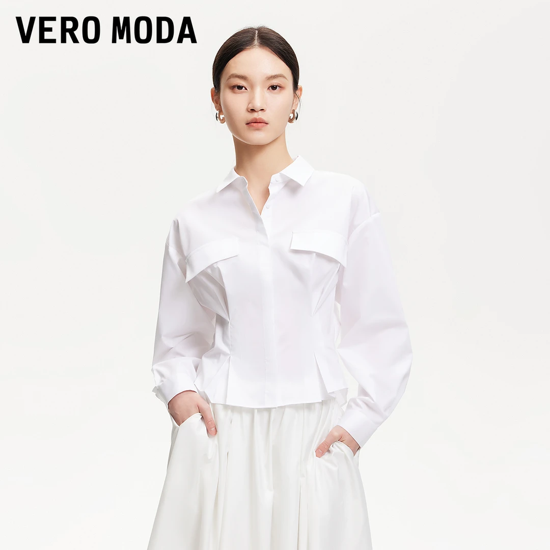 Vero Moda衬衫女洋气尖领纽扣门襟收腰显瘦千金清冷感325205005