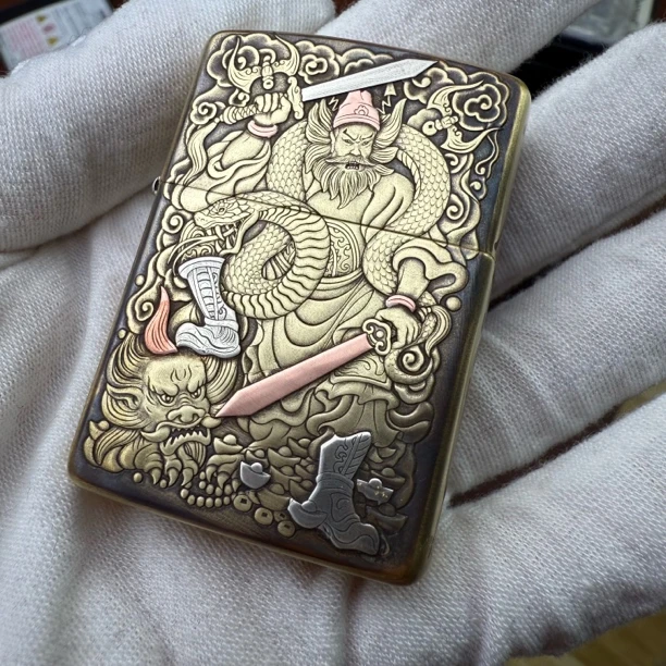 ZIPPO打火机蛇年金箔钟馗XZ铜盔甲拼紫铜白铜DYJ1