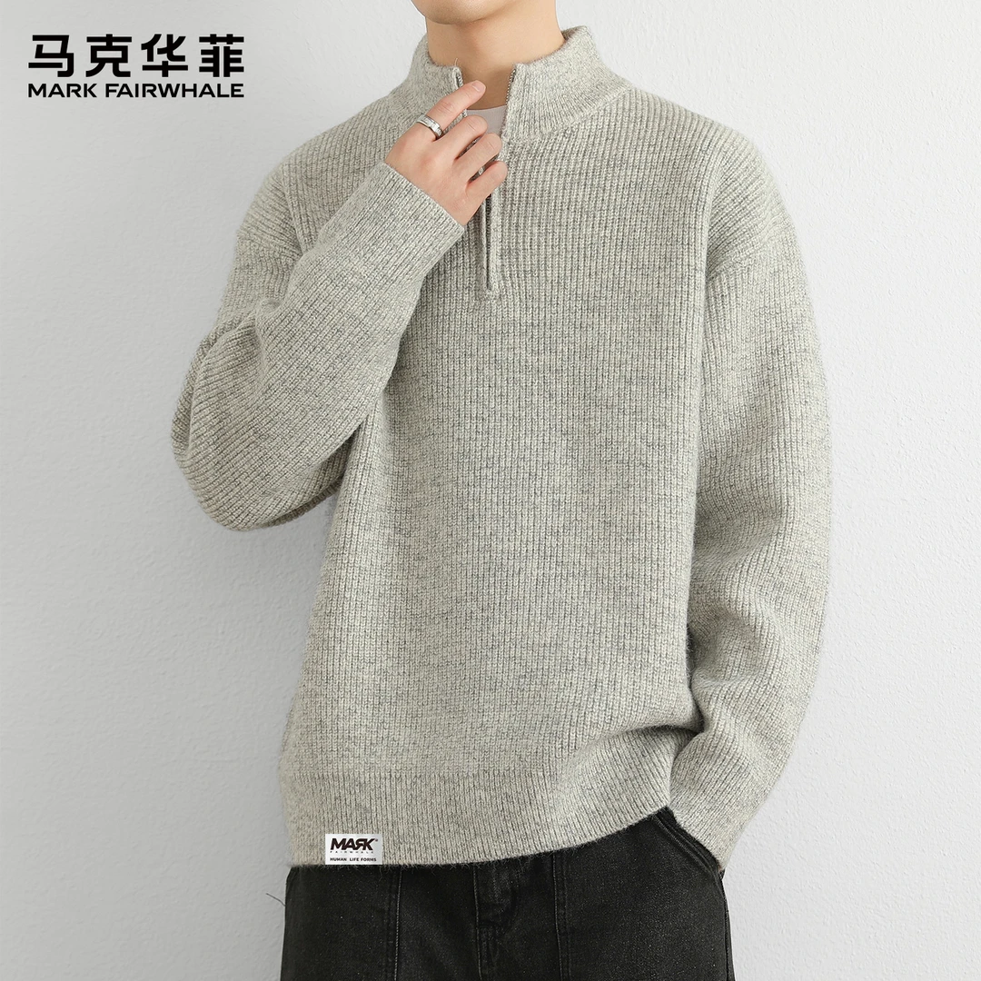 马克华菲半拉链毛衣男款秋冬美式宽松立领针织衫男士休闲长袖外套