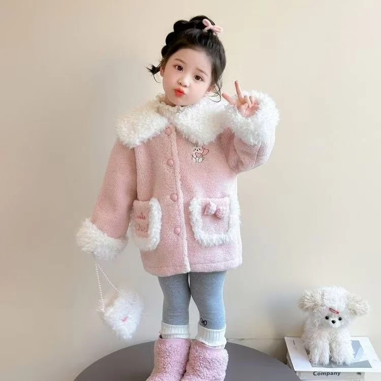 女童粉色外套秋冬2025新款儿童毛毛衣女孩可爱甜美上衣宝宝冬装