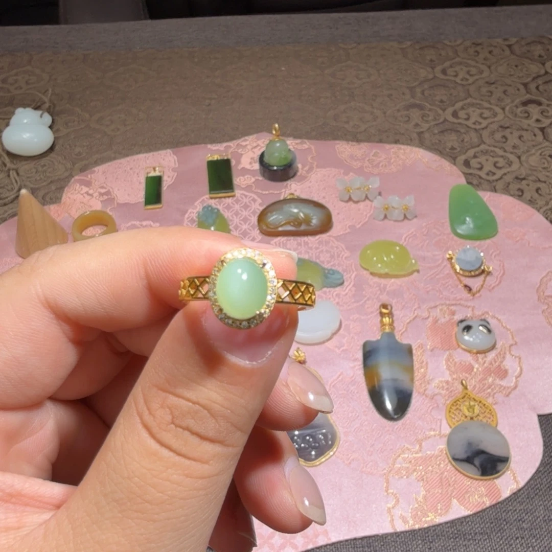 银S925镀金镶嵌戒指和田玉