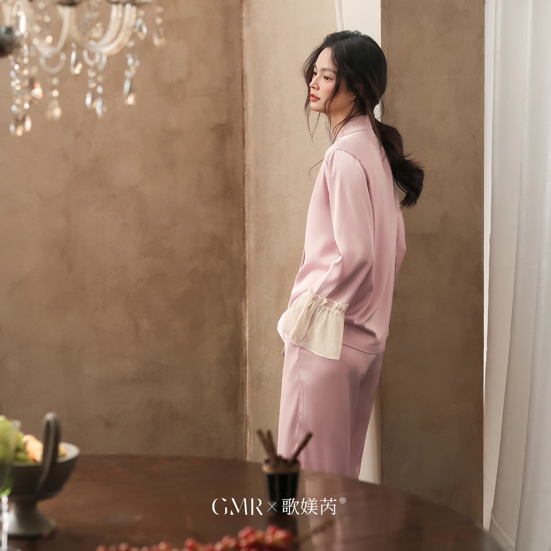 秋季睡衣女长袖丝绸高级感仿真丝宽松套装甜美氛围感家居服女春秋