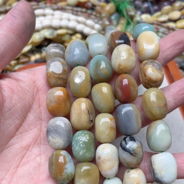 玛瑙/玉髓合金珠宝半成品一条13x18mm亚马逊桶珠
