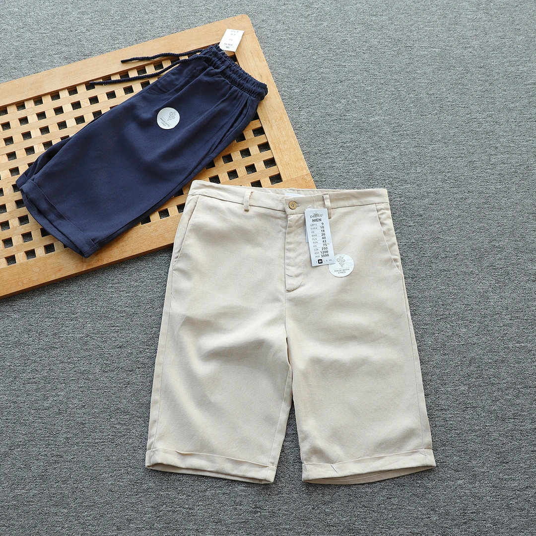 英单 高端亚麻 休闲男士短裤五分裤亚麻短裤