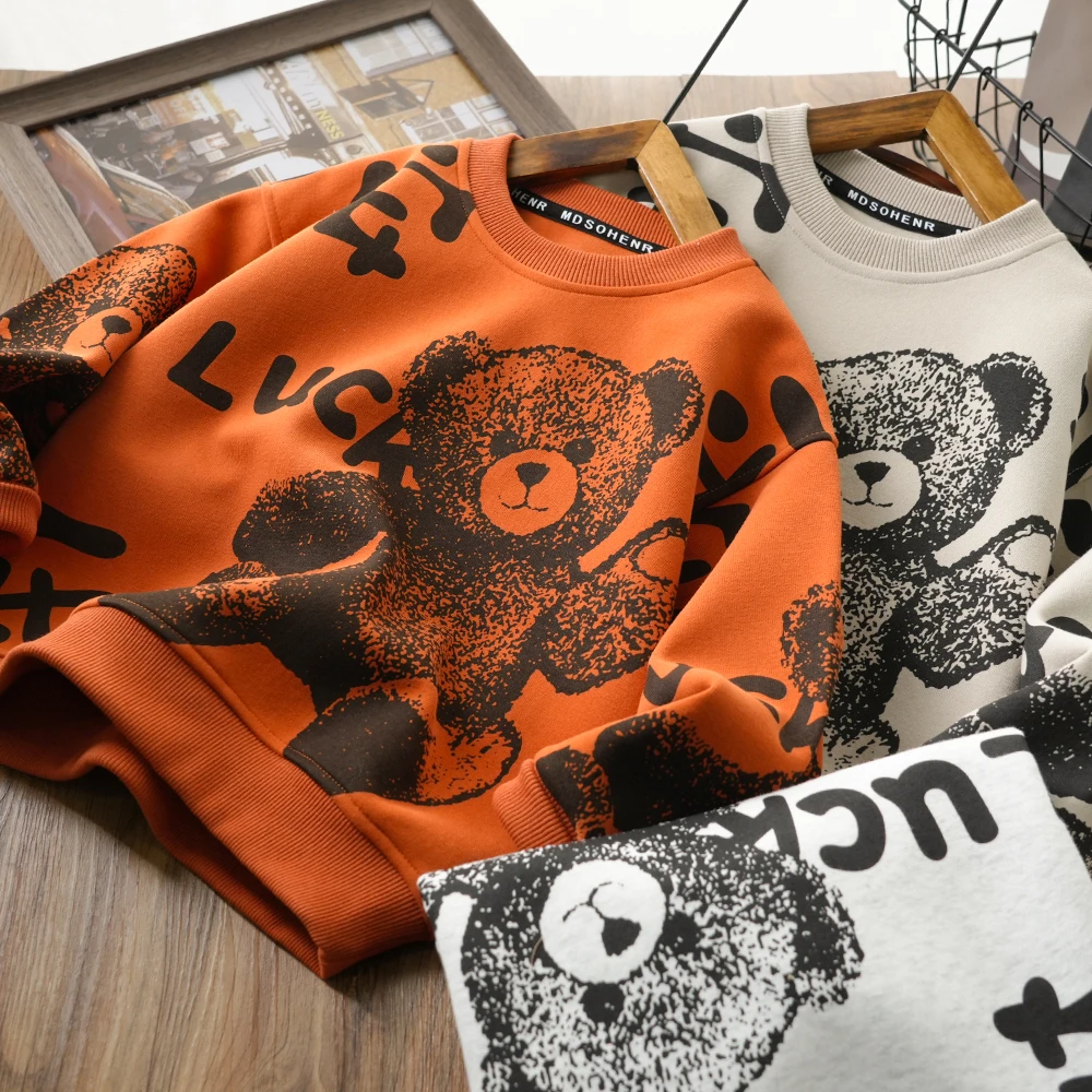 儿童春季新款卡通小熊满印百搭卫衣中大童男童圆领上衣25C006