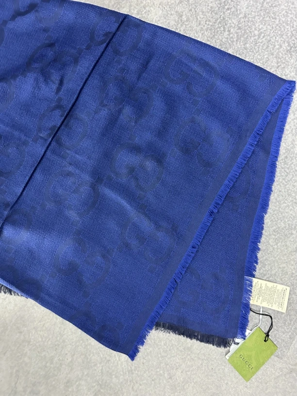 99新 GUCCI/古驰 古驰蓝色满印围巾99新65*215