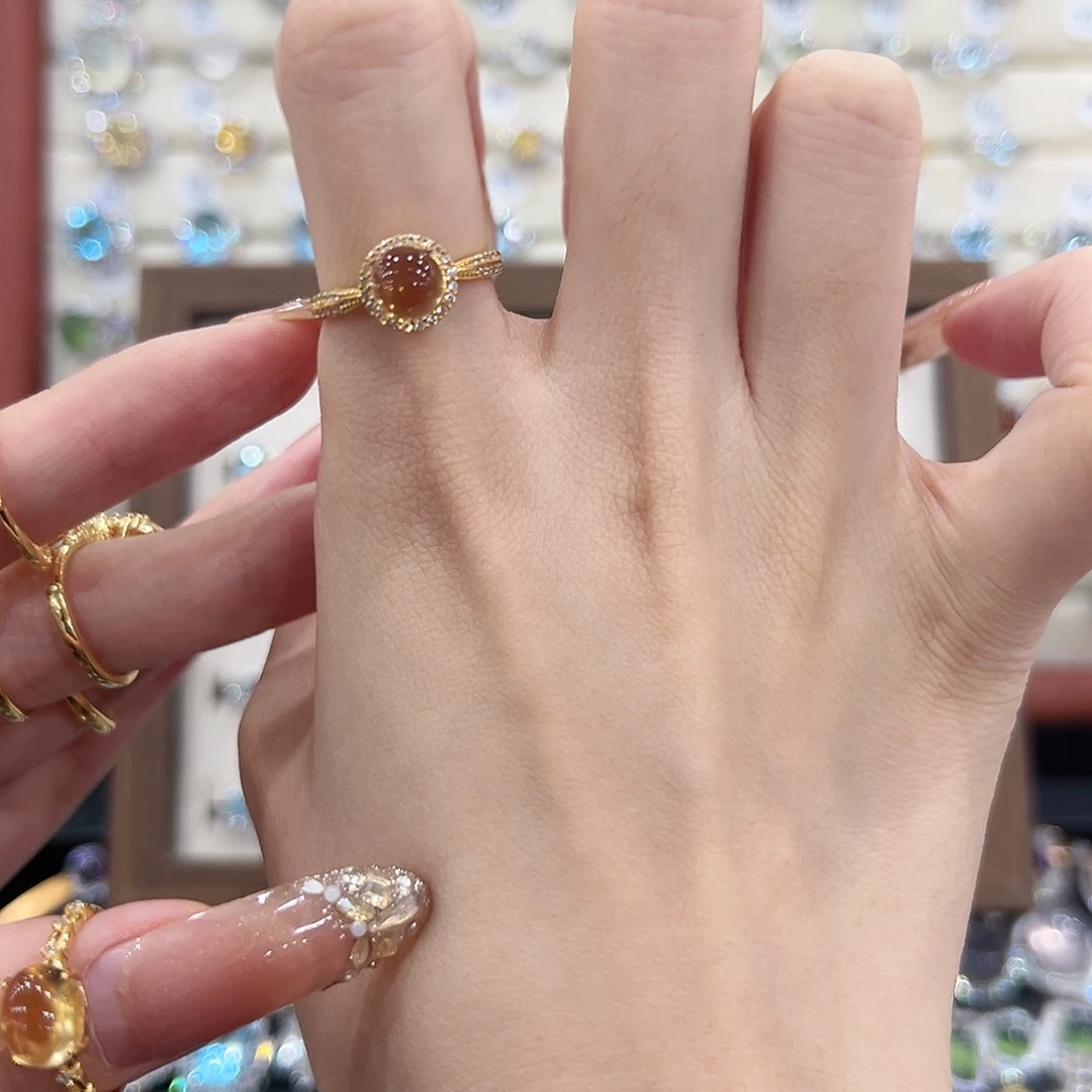 @***芽银S925镀金镶嵌戒指黄晶