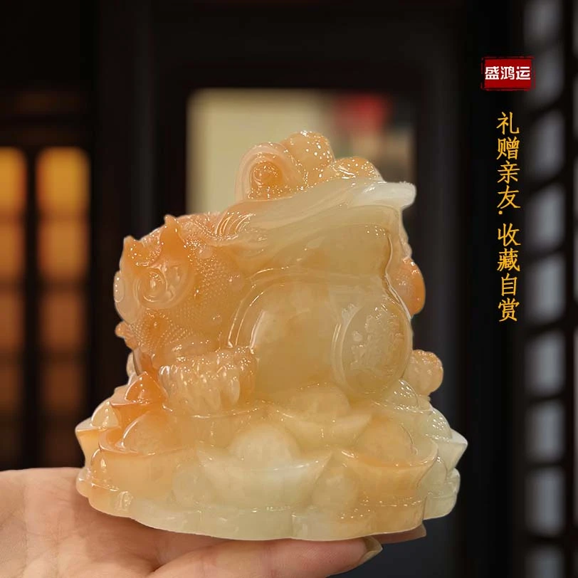 金蟾摆件前台茶桌博古架中式玄关柜子收银台酒店前台柜摆件YMJ