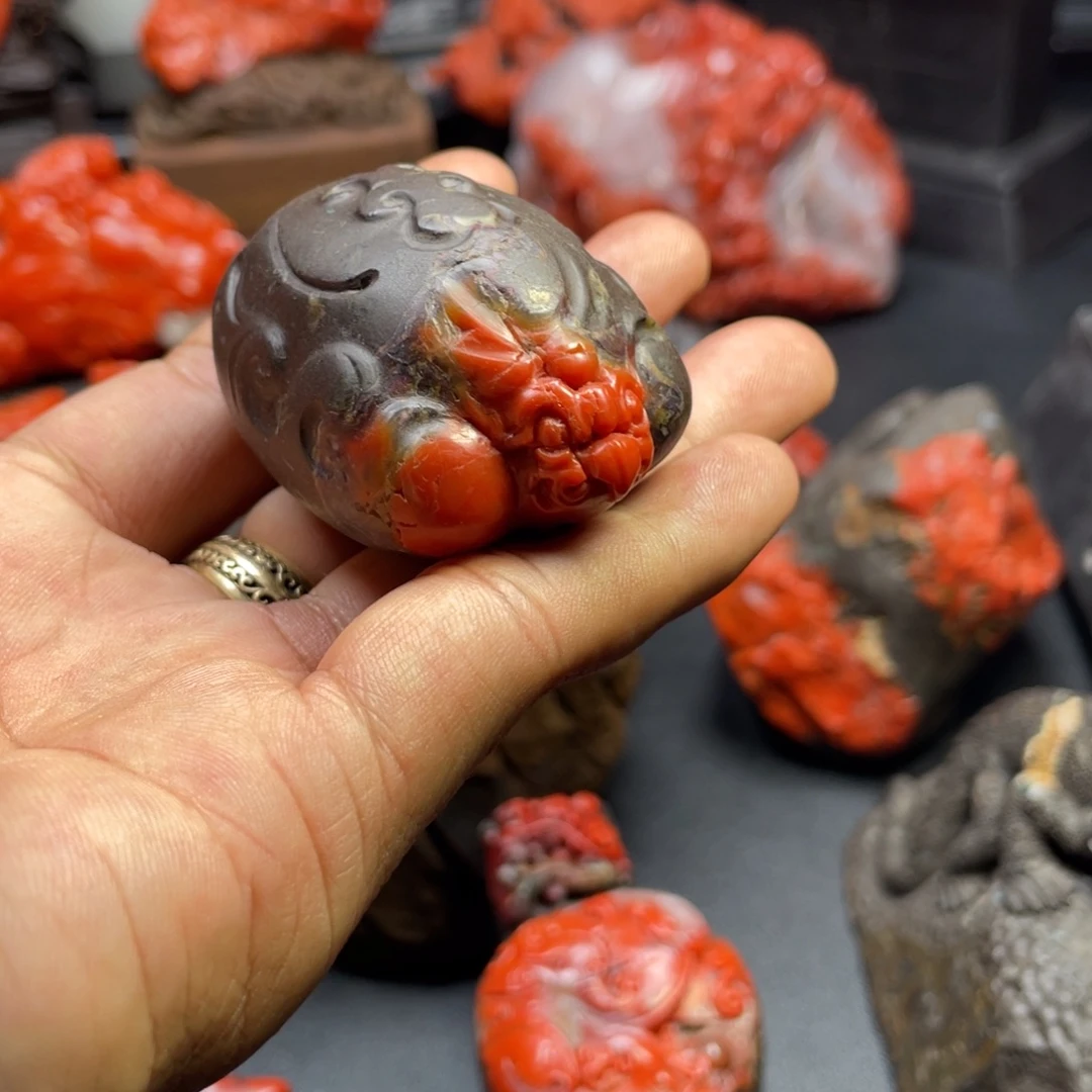 青***子南红玛瑙未镶嵌摆件老南红手把