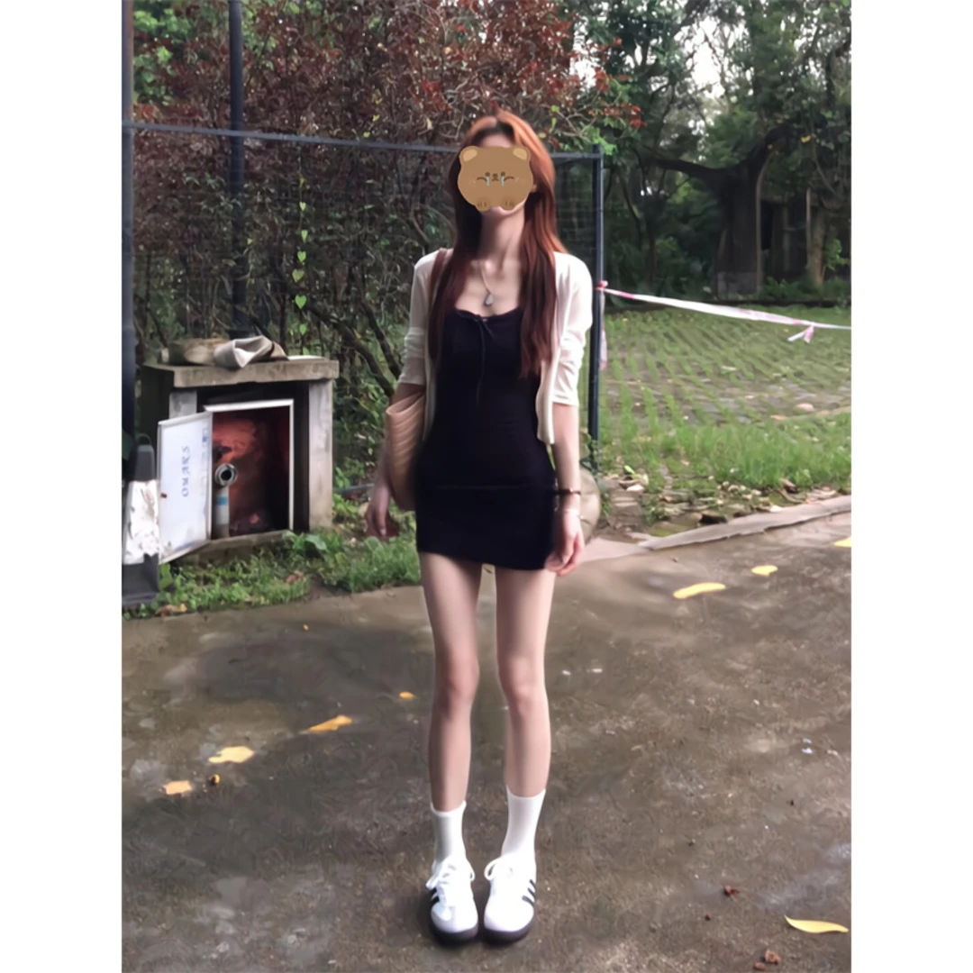 辣妹吊带包臀连衣裙掐腰修身巨好看短裙长袖防晒开衫外套夏季新款